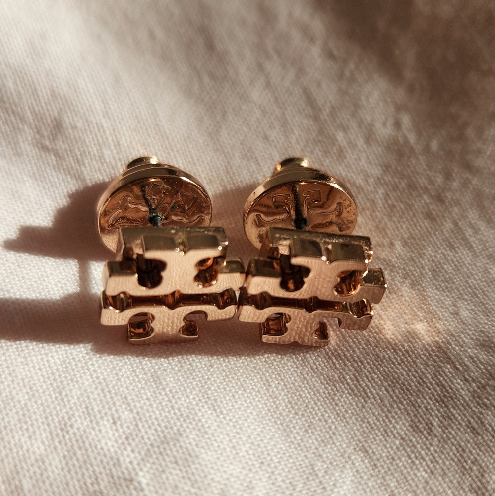 Tory Burch rose gold logo earring studs